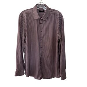Horst Men’s Stretch Geometric Dress Shirt Gingham Check Burgundy White Size 17